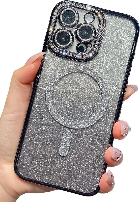 Photo 1 of KERZZIL Bling Glitter Heart Compatible with iPhone 13 Pro Max Case, Cute Women Sparkly Full Camera Protector Designed Phone Cases, Girly Golden Plating Phone Cover (blue)