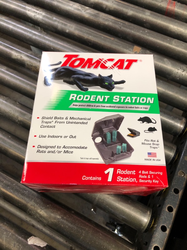 Photo 1 of Tomcat Rodent Station, Includes 1 Rodent Station with 4 Bait Securing Rods and 1 Security Key - Fits Rat or Mouse Sized Traps (Baits & Traps Sold Separately) - Use Indoors or Outdoors