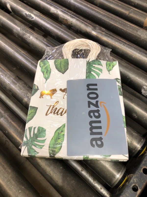 Photo 1 of Juvale Safari Gift Bags - 12 Pack, 8 x 9 x 4 In, White/Green/Gold Foil - Goodie & Thank You Sacks with Tissue Paper for Birthday Safari Party Favors