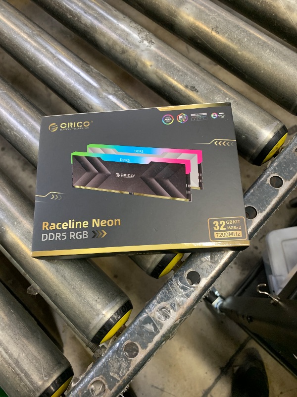 Photo 1 of ORICO Raceline Neon DDR5 RGB RAM 32GB (2x16GB) 7200MHz CL34, Unbuffered DIMM Desktop Memory with ON-die ECC, Intel XMP 3.0 & AMD Expo, Low Latency for Gaming – Black