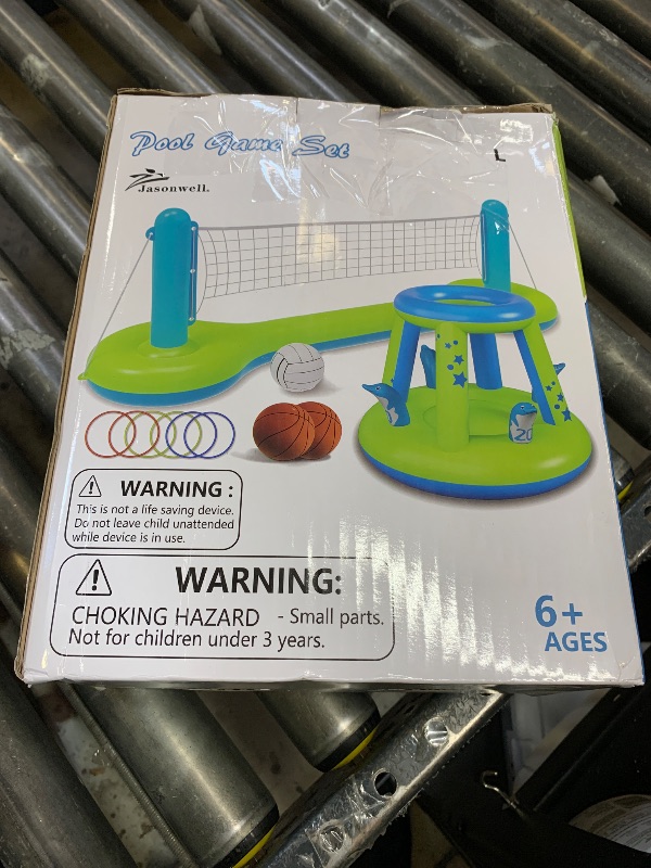 Photo 1 of Jasonwell Pool Toys Games Set - 3 in 1 Pool Volleyball Net Basketball Hoop Ring Toss Game Inflatable Floats Water Floating Volleyball Swimming Pools Party Game Accessories Toy Gift Kids Teens Adults