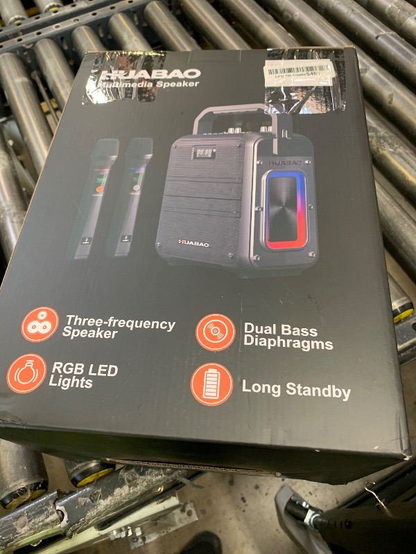Photo 1 of HUABAO Karaoke Machine, Bluetooth Speaker with 2 Wireless Microphones, Portable PA System with Lights & Treble/Bass Adjustment, 6600mAh High-Capacity Rechargeable Battery, for Party, Speech, Events