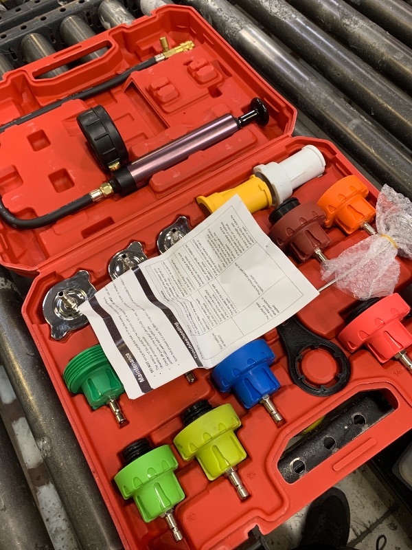 Photo 1 of HZAUTOS 18PCS Radiator Pump Pressure Tester Kit, Pressure Leak Tester Tool Kit for Automotive Cooling System Water Tank Leakage Detection