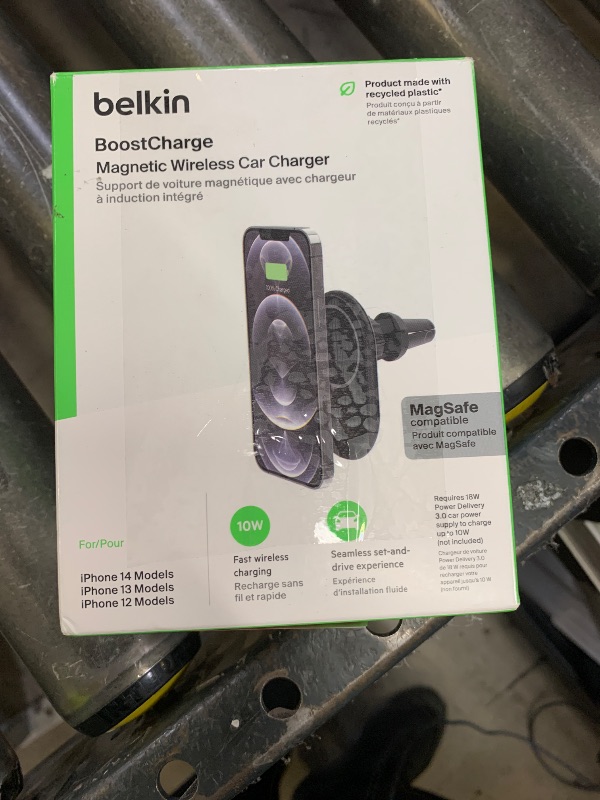 Photo 1 of Belkin MagSafe-Compatible Magnetic Wireless Car Charger 10W - Wireless Charger, Magnetic Car Vent Phone Mount for iPhone 17, iPhone 16, 15, & 14 Series, Pixel 10 (Power Supply Included) - Black