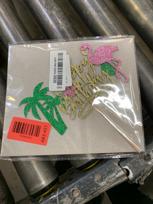Photo 1 of PALASASA Glitter Flamingo Happy Birthday Cake Topper,Hawaiian Luau Tropical Pineapple Theme Kids Boys Girls Party Decoration Supplies