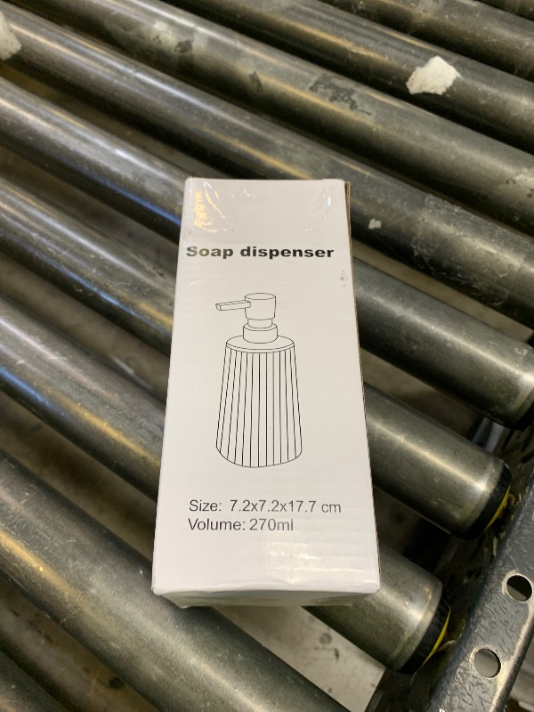 Photo 1 of Small Soap Dispenser for Bathroom and Kitchen, Modern Farmhouse Striped Style Plastic Hand Soap Dish Soap Dispenser with Pump Matte Black and Gold