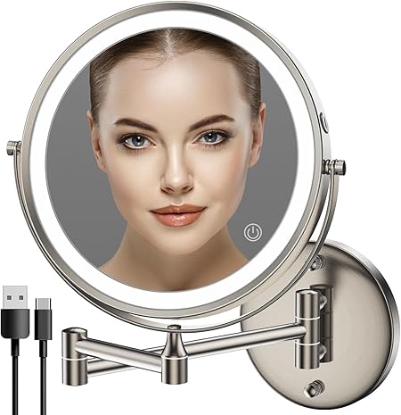 Photo 1 of Lighted Makeup Mirror with Magnification: 1X/10X Magnifying Vanity Mirror with 3 Color Dimmable Light, 9" Large Rechargeable 