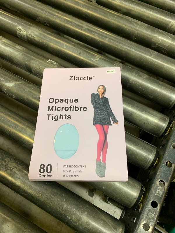 Photo 1 of Zioccie 80 Denier Microfibre Tights for Women Soft Semi Opaque Solid Color High Waist Footed Pantyhose (Light Blue, One Size)