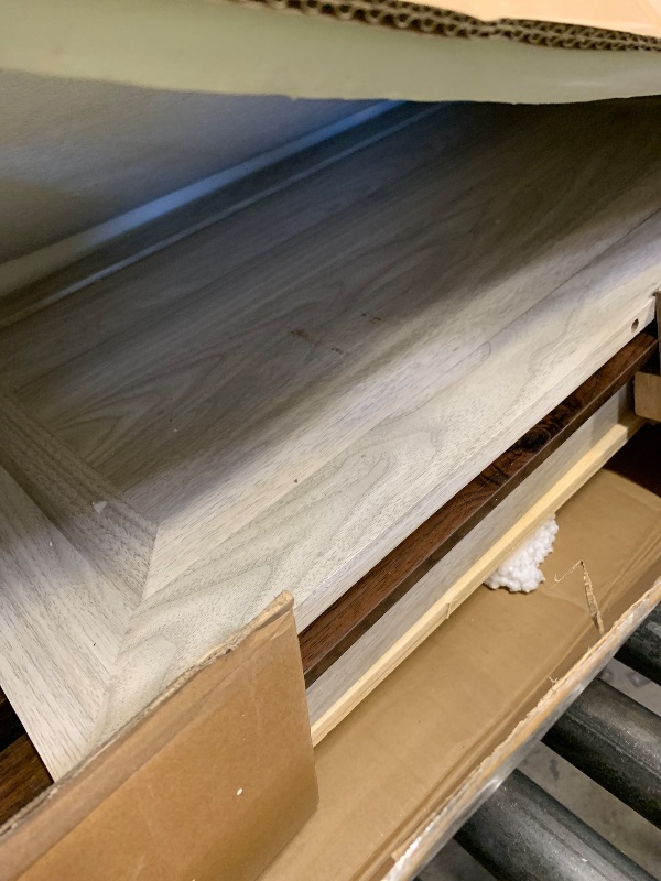 Photo 1 of LINSY Farmhouse Bed Frame, Queen Bedframe with Headboard and Footboard, Wooden Bed Frame with Solid Wood Slats, Rustic Beige Platform Bed Frames Queen Size, No Box Spring Needed