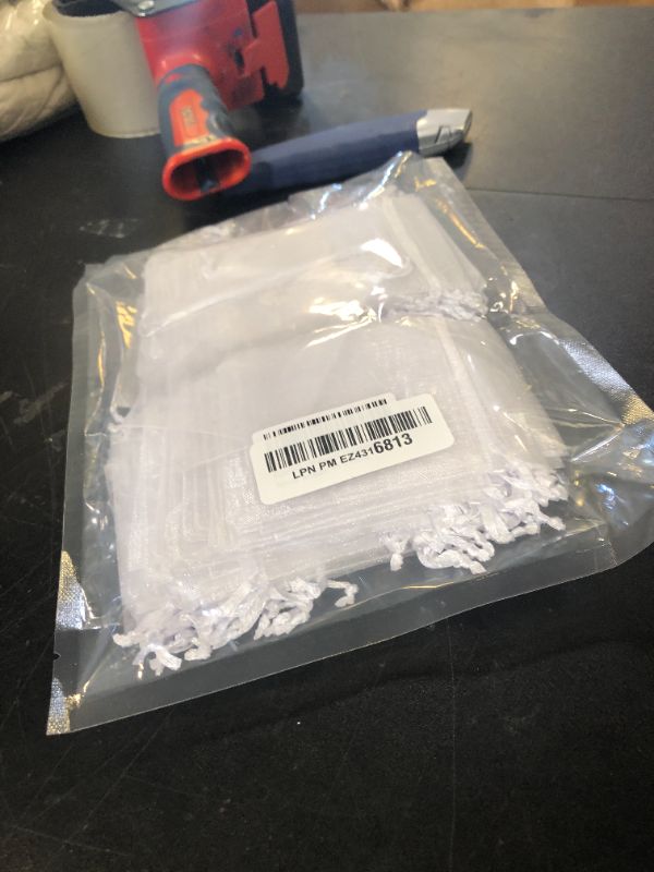 Photo 1 of FUNFERY 100 Pcs White Organza Bags 3x4 in, Small Mesh Drawstring Gift Bags for Sachet, Jewelry, Candy, Wedding Favor, Easter Day