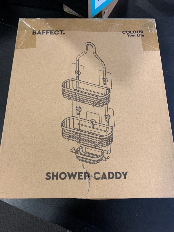 Photo 1 of Baffect Shower Head Caddy, Upgraded Extended Metal Shower Storage Rack, Rust-Resistant Bathroom Organizer with Soap Holder and Hooks (Matte Black)