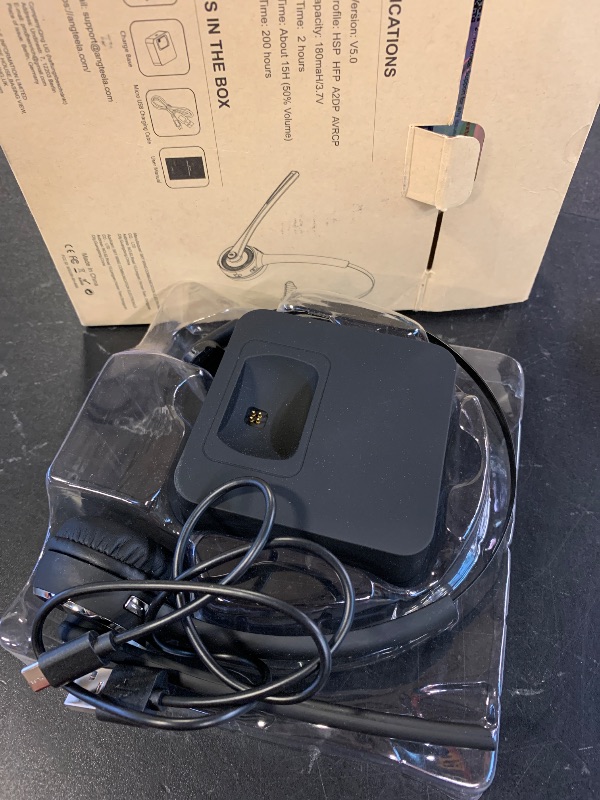 Photo 1 of Trucker Bluetooth Angteela Headset with Microphone, Wireless Cell Phone Headset with Noise Canceling Mic Charging Base Mute Function for Home Office Call Center Skype