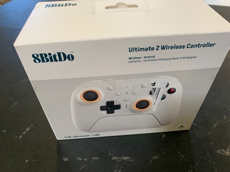 Photo 1 of 8Bitdo Ultimate 2 Wireless Gaming Controller with TMR Joysticks, Switchable Hall Effect/Tactile Triggers, 8Speed Wireless Tech, Charging Dock, RGB Fire Ring for PC & Android - White