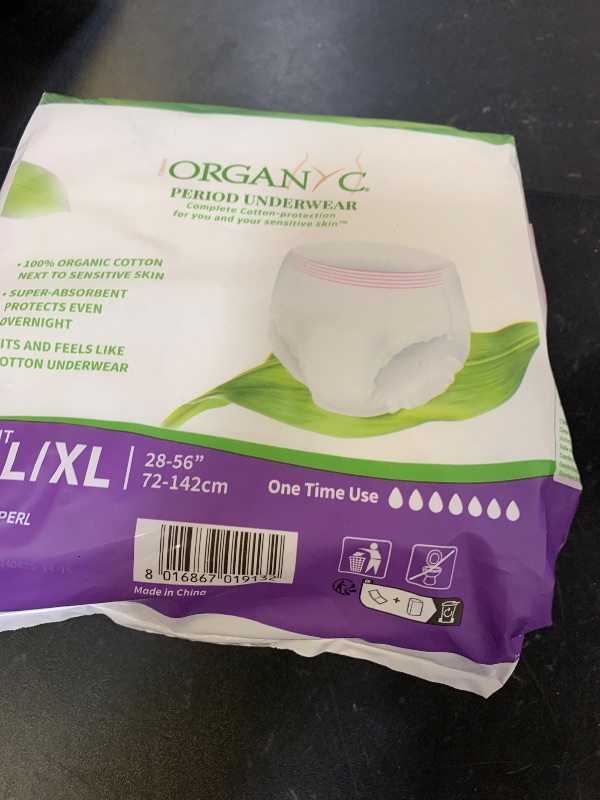 Photo 1 of Organyc Certified Organic Cotton Disposable Period Underwear for Sensitive Skin 12 Hours Complete Protection Size L/XL 4 Count