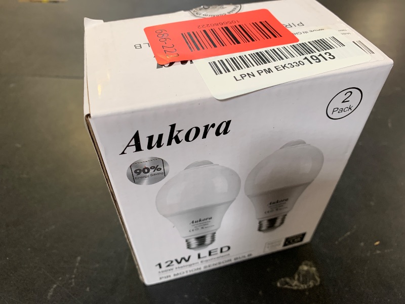 Photo 1 of Aukora Motion Sensor Light Bulbs, 12W (100-Watt Equivalent) E26 Motion Activated Dusk to Dawn Security Bulb Outdoor/Indoor for Front Door Porch Garage Basement Hallway Closet(Cold White 2 Pack)