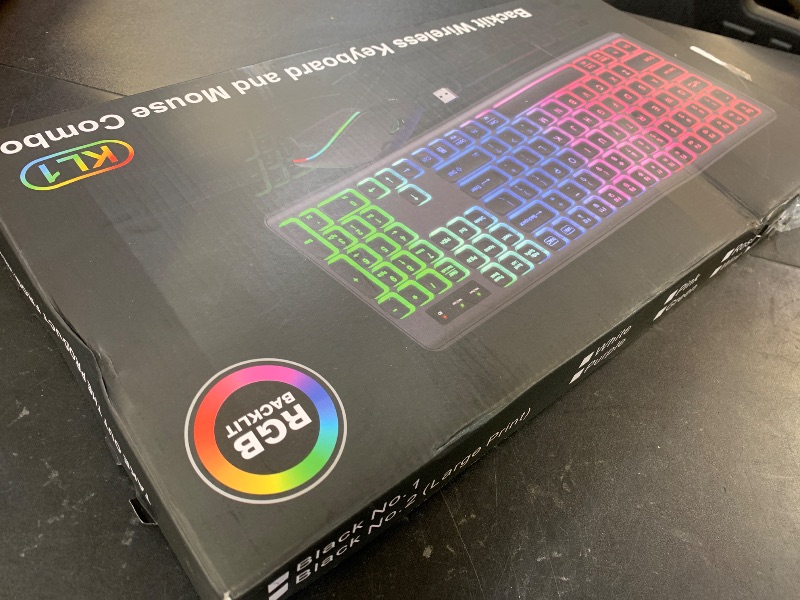Photo 1 of Wireless Keyboard and Mouse Combo - RGB Backlit, Rechargeable & Light Up Letters, Full-Size, Ergonomic Tilt Angle, Sleep Mode, 2.4GHz Quiet Keyboard Mouse for Mac, Windows, Laptop, PC