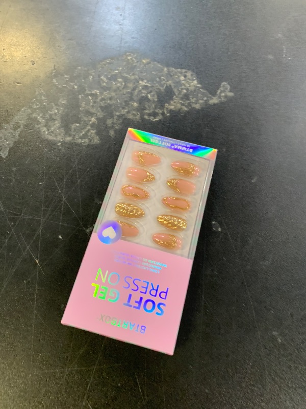 Photo 1 of BTArtbox Press On Nails Short - 3D Gold Sculpting Almond Press On Nails with Glue for Women, Opaque Soft Gel Glue On Nails in 16 Sizes - 32 Stick On Nails Kit, Metalhead