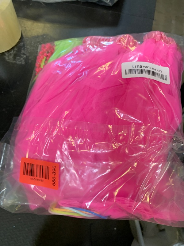Photo 1 of Blulu 80s Outfit Costume Accessories for Women Neon T Shirt Tutu Skirt for Halloween(Fluorescent Green with Rose Red,S)