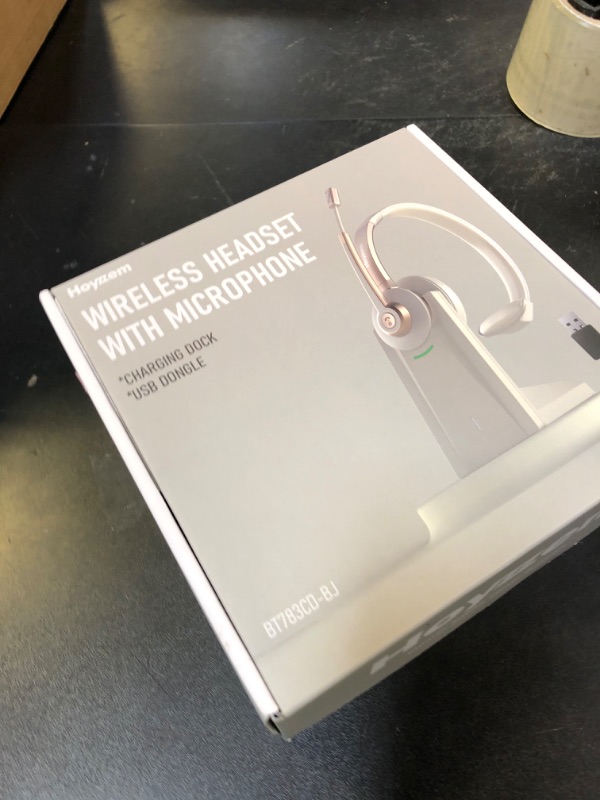 Photo 1 of Bluetooth Headset, Wireless Headphones with Microphone Noise Canceling & USB Dongle, V5.0 Trucker Bluetooth Headset with Mic Mute & Charge Dock for PC/Laptop/Phone/Meeting/CallCenter/Office Gold