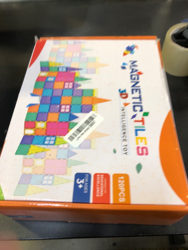 Photo 1 of Magnetic Tiles 120PCS Kids Games Toy Building Blocks STEM Classroom Educational Learning Sensory Montessori Magnet Toys for Toddler Boys Girls 3+ Year Old with 2 Cars