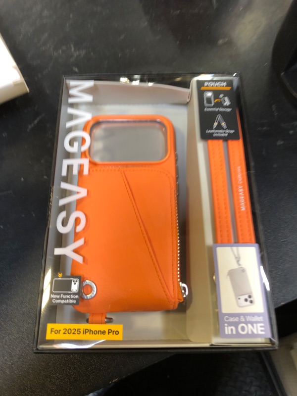 Photo 1 of MAGEASY Compatible with iPhone 17 Pro 6.3" Wallet Case with Crossbody Strap - Coin Purse & Card Slot, with Leather Crossbody Lanyard, 16ft Ultimate Drop Protection | Pouch (Coral)