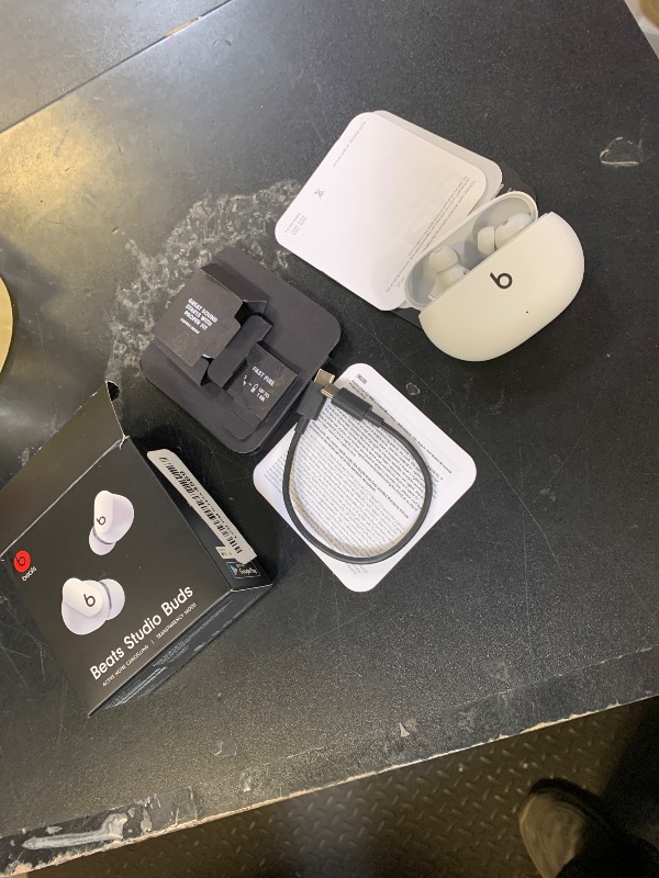 Photo 1 of Beats Studio Buds - True Wireless Noise Cancelling Earbuds - Compatible with Apple & Android, Built-in Microphone, IPX4 Rating, Sweat Resistant Earphones, Class 1 Bluetooth Headphones - White