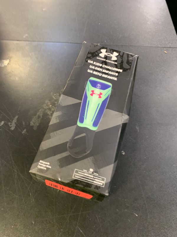 Photo 1 of UA Challenge Shin Guard YTH Matrix Green/Cobalt M