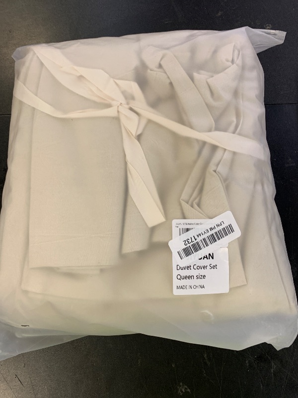 Photo 1 of JIYUAN 100% Washed Cotton Duvet Cover Set 3 Pieces Queen, 1 Duvet Cover 90x90 Inches(Comforter Not Included) and 2 Pillowcases,Linen Feel Bedding Set Comfy and Breathable,Heathered Beige