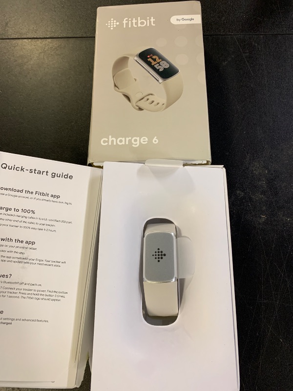 Photo 1 of Fitbit Charge 6 Fitness Tracker with Google apps, Heart Rate on Exercise Equipment, 6-Months Premium Membership Included, GPS, Health Tools and More, Porcelain/Silver, One Size (S & L Bands Included)