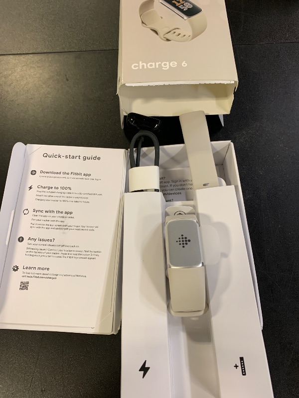 Photo 1 of Fitbit Charge 6 Fitness Tracker with Google apps, Heart Rate on Exercise Equipment, 6-Months Premium Membership Included, GPS, Health Tools and More, Porcelain/Silver, One Size (S & L Bands Included)