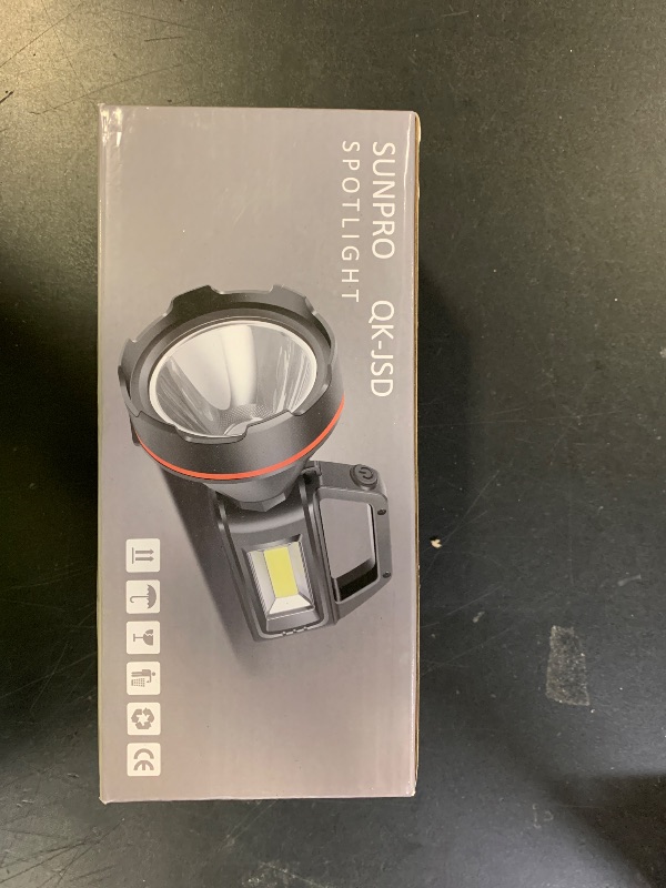 Photo 1 of Rechargeable Spotlight Flashlight, High Lumens Handheld Spotlight,LED Searchlight with Shoulder Strap and USB Output for During Hurricane,Emergency, Storms, Outages,Hunting, Hiking, Camping(Black1)