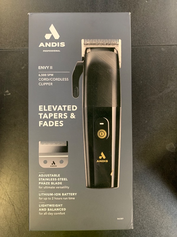 Photo 1 of Andis Envy II Cordless Clipper, Professional Lithium-ion Electric Beard & Hair Clipper, Phaze Blade, Cordless, Black