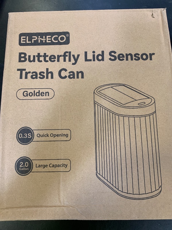 Photo 1 of ELPHECO Bathroom Trash Can with Lid Butterfly, Motion Sensor Trash Can Bathroom Decor Automatic Garbage Can Wastebasket Bathroom Accessories, Kitchen, Living Room, Office, White Gold
