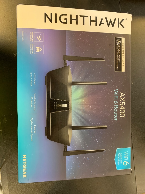 Photo 1 of NETGEAR Nighthawk 6-Stream Dual-Band WiFi 6 Router (RAX54S) – Security Features, AX5400 Wireless Speed, Up to 5.4 Gbps, Covers up to 2,500 sq. ft., 25 Devices - 1-Year Armor Subscription Included