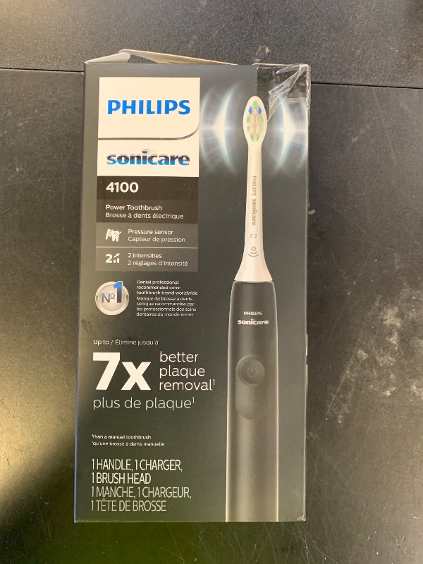 Photo 1 of Philips Sonicare 4100 Rechargeable Electric Toothbrush, with Pressure Sensor, 2 Intensity Settings, SmarTimer and QuadPacer, 14-Day Battery Life, Black, Model HX3681/24