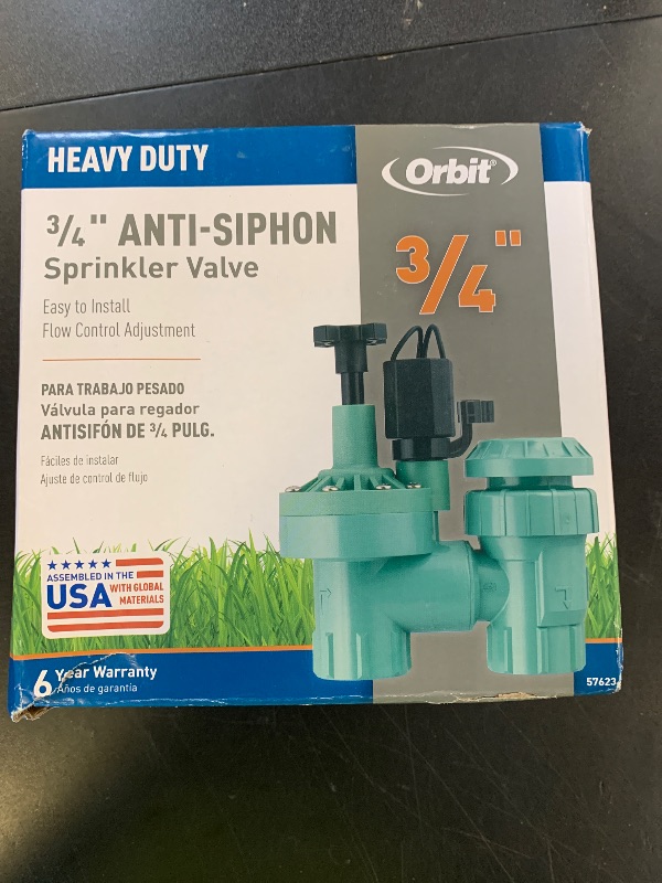 Photo 1 of 1-Pack Orbit 57623 3/4" FPT 100 Series Anti-Siphon Automatic Sprinkler Valve with Flow Control