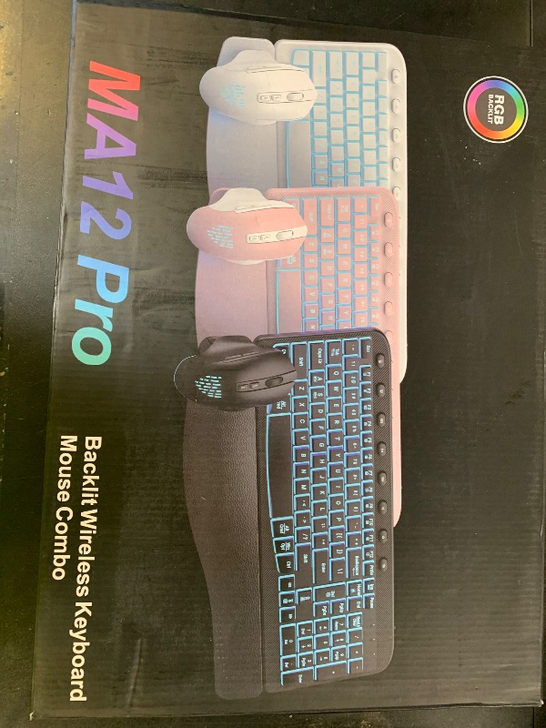 Photo 1 of SABLUTE Ergonomic Wireless Keyboard and Mouse Combo - Wave Keyboard with Soft Leather Wrist Rest, Resistant Keys, RGB Backlit Rechargeable Set for PC/Mac/Chromebook (Black)