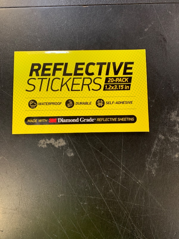 Photo 1 of Byllstore Reflective Safety Tape Stickers | 3M Diamond Grade | Yellow-Green | 1.2? x 3.15? | 20-Pack | Safety Warning Tape for Helmets, Cars, Mailboxes & More