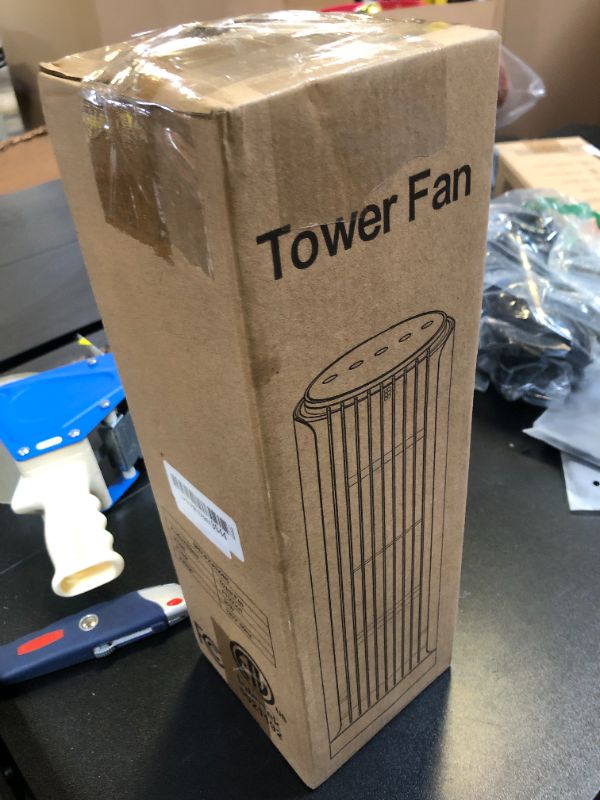 Photo 1 of Abolee Tower Fan for Bedroom, 23ft/s Desk Fan with Remote, 70° Oscillating Desk Fan, 4 Speeds, 4 Modes,12Timer, 13'' Bladeless Portable Fan for Bedroom Office Home Black