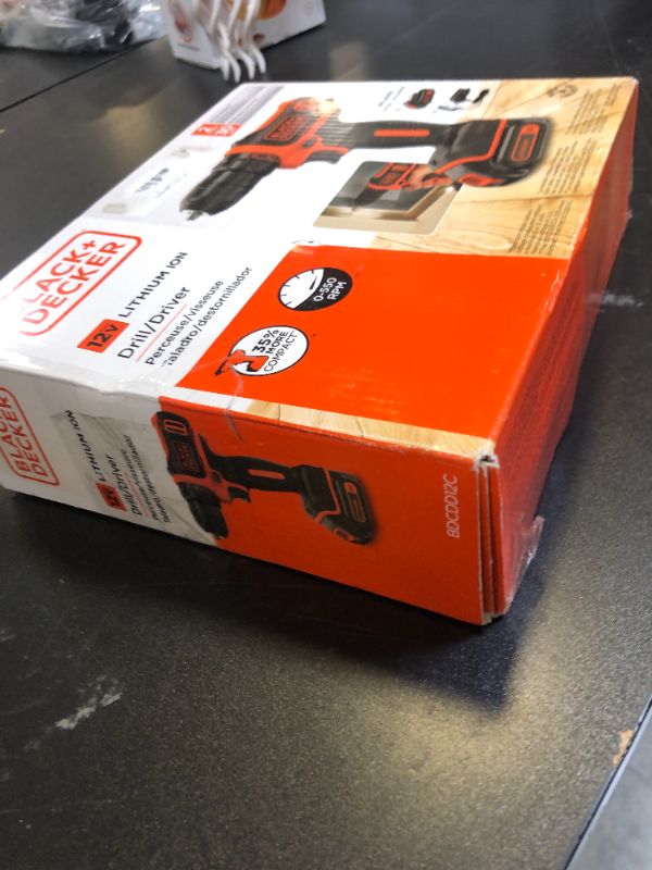 Photo 1 of BLACK+DECKER 12V MAX Cordless Drill/Driver, Battery and Charger Included (BDCDD12C)