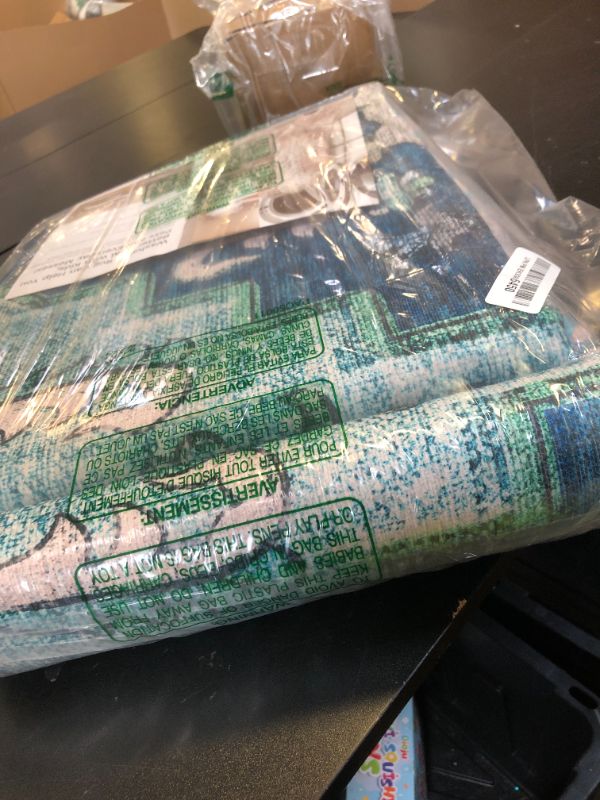 Photo 1 of BESTSWEETIE 6x9 Area Rug Washable Rugs for Living Room, No Pile Boho Carpet for Entryway Bedroom Dinning Room, Vintage Carpet Print Distressed Non-Slip, 6 x 9 ft, Teal Dark Green