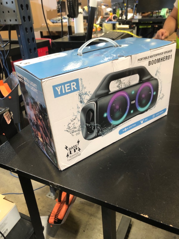 Photo 1 of YIER Speakers, 80w (Peak) Portable Wireless Speaker with Lights, Stereo Loud Sound, IP67 Waterproof, Deep Bass Outdoor Speakers Bluetooth 5.0 Dual Pairing for Home Party Beach Camping, Gifts