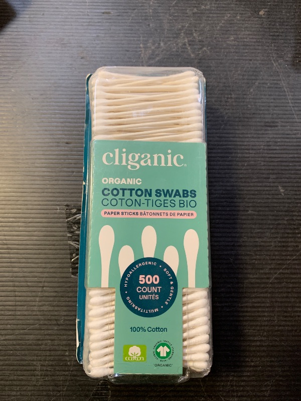 Photo 1 of Cliganic Organic Cotton Swabs, 500 Count - 100% Pure Natural Cotton, Chlorine-Free Hypoallergenic, Soft, Gentle & Absorbent Buds