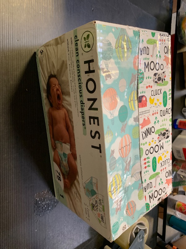 Photo 1 of The Honest Company Clean Conscious Diapers for Delicate Skin | Up to 100% Leakproof | Hypoallergenic, Fragrance Free | Gender Neutral | Club Box, Size 1 (8-14 lbs), 78 Count (Prints May Vary)