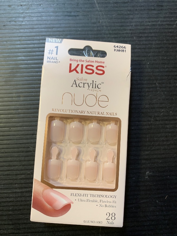 Photo 1 of KISS Salon Acrylic Nude French Tip Press On Nails Short, ‘Breathtaking’, Beige, Squoval, Includes 28 Fake Nails, Nail Glue 2g, 1 Manicure Stick, 1 Mini File