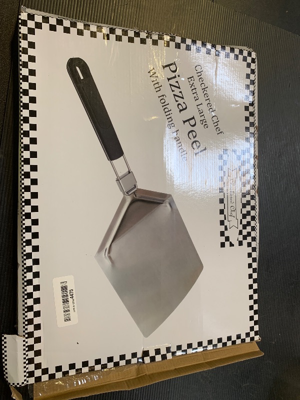 Photo 1 of Checkered Chef Pizza Peel - Extra Large, Stainless Steel Metal Pizza Paddle with Folding Handle, Outdoor Pizza Oven Accessories - 13 Inch x 15 Inch