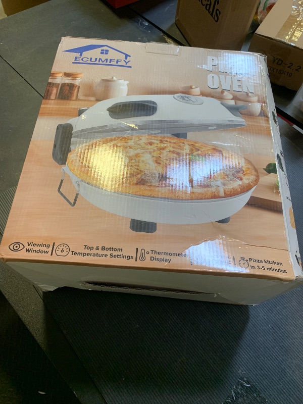 Photo 1 of ECUMFFY Pizza Oven Indoor, 12 Inch Retro Pizza Maker, Rapid Heating 800?F, 1200W Glazed Ceramic Stone Electric Pizza Cooker, Two-button Precise Temperature Control, Viewing Window for Precise Cooking