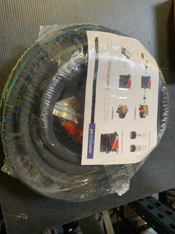 Photo 1 of 3/8'' Pressure Washer Hose 50FT, Kink Resistant High Tensile Wire Braided Power Washer Hose for Hot and Cold Water with 2 Pcs M22-14mm 3/8" Quick Connect Kit, 5200PSI Commercial Industrial Grade