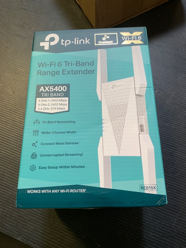 Photo 1 of TP-Link RE815X AX5400 WiFi 6 Range Extender w/Ethernet Port | 5.4 Gbps Tri-Band Wireless Repeater Amplifier | Up to 2800 Sq. Ft., 96 Devices | Internet Signal Booster | 160 MHz | APP Setup | OneMesh