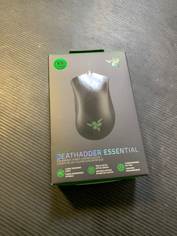 Photo 1 of Razer DeathAdder Essential Gaming Mouse: 6400 DPI Optical Sensor - 5 Programmable Buttons - Mechanical Switches - Rubber Side Grips - Classic Black